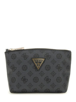 Guess - Charcoal Monogram Polyurethane Wilder Top Zip Cosmetic Pouch (L)