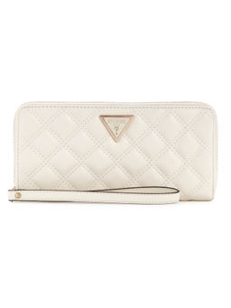 Guess - Off White Quilted Polyurethane Giully Zip Around Wallet (L)
