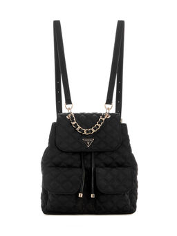 Guess - Black Monogram Polyester Giully Flap Backpack