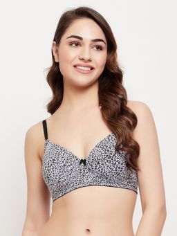Clovia - Polyamide Printed Padded Full Cup Wire Free T-shirt Bra - White