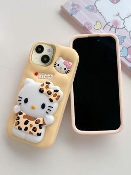 Treemoda - Yellow 3D Leopard Print Cat Kickstand Case for Iphone 14