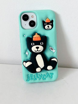 Treemoda - Mint Green 3D Jelly Cat Kickstand Case for Iphone 14