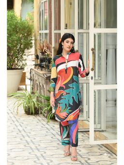 Mahee Jaipur - Womens Black Leaf Print Co-ord (Set of 2)