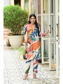 Mahee Jaipur - Womens White Leaf Print Co-ord (Set of 2)