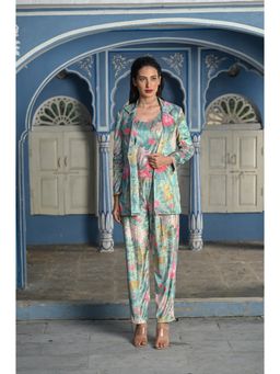 Mahee Jaipur - Green Blossom Velvet Co-ord (Set of 3)