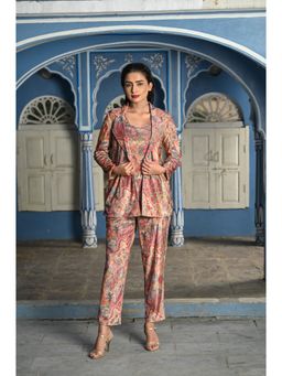 Mahee Jaipur - Brown Blossom Velvet Co-ord (Set of 3)