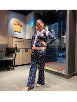 Loveable Creations By Muskan - Women Navy Blue Cotton Blend Geometric Co-Ord Set