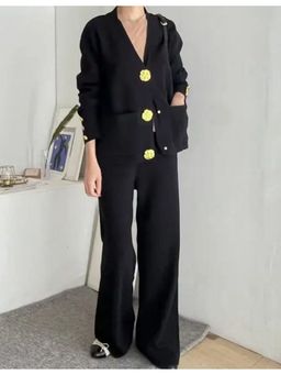 Loveable Creations By Muskan - Women Black Wool Solid Co-Ord Set