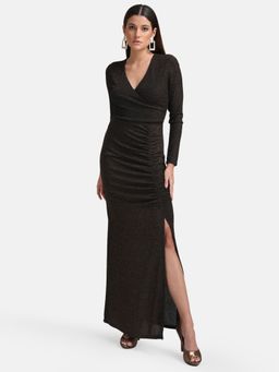 Kazo - Brown Wrap Maxi Dress With Ruching