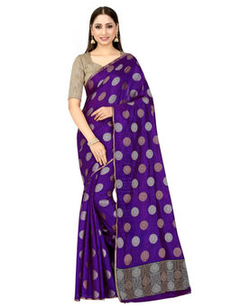 Mimosa - Purple Kanjivaram Style Raw Silk Saree With Unstitched Blouse