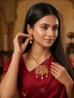 Niscka - Traditional Gold Plated Brass Temple Jewellery Set with Earrings