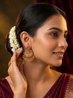 Niscka - 24K Gold Plated Traditional Chandbali with Pink Stone