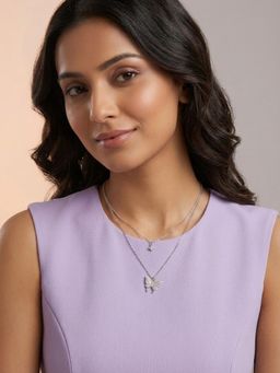 Niscka - Stylish Silver Polish Butterfly Pendant Chain Necklace