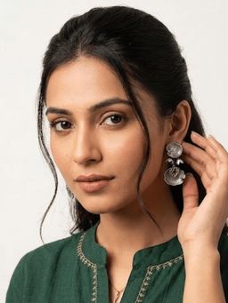 Niscka - Silver Oxidised Earrings with Floral Design