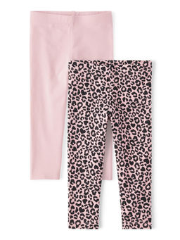 The Children's Place - Girls Pink Plain and Animal Print Leggings (Pack of 2)