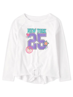 The Children's Place - Girls White Printed Full Sleeve T-Shirt with Front Tieing