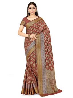 Mimosa - Brown Kanjivaram Style Art Silk Saree With Unstitched Blouse