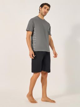 Styli - Grey Printed Cotton Regular T-Shirt and Shorts