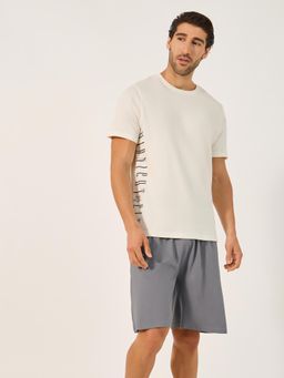 Styli - White Printed Cotton Regular T-Shirt and Shorts