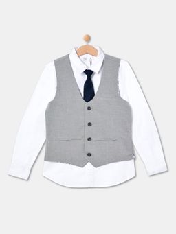 R&B - Solid Relaxed Boys Shirt and Waist Coat with Tie