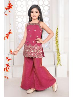Lagorii - Maroon Embroidered Kurti and Palazzo For Girls With Zari Detailing