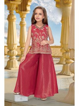 Lagorii - Rani Pink Embroidered Top with Palazzo