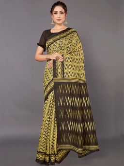 Akhilam - Women Art Silk Olive Printed Designer Saree with Unstitched Blouse Piece
