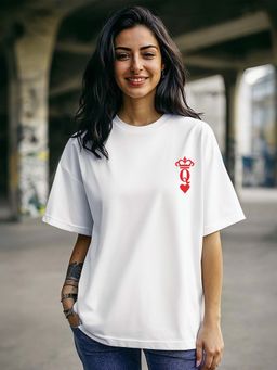 Bewakoof - Women's White Valentine Q Typography Oversized T-shirt