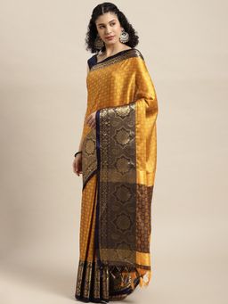 Vastranand - Mustard Yellow Woven Design Banarasi Saree with Unstitched Blouse