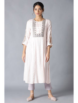 WISHFUL by W - Pink Self Design Kurta