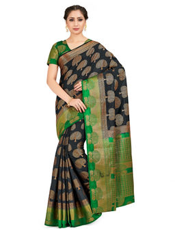 Mimosa - Black Kanjivaram Style Art Silk Saree With Unstitched Blouse
