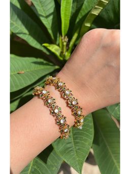 Prestones - Gold Floral Stone White Bangles (2.4)
