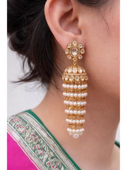 Prestones - Chandelier Polki Pearl Jhumka White Earrings