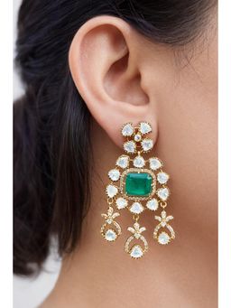 Prestones - Emerald Polki Grand Chandbali Green Earrings