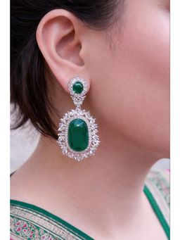 Prestones - Emerald Zircon Halo Drop Green Earrings