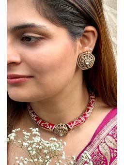 Prestones - Meenakari Polki and Zircon Heritage White Necklace with Earrings