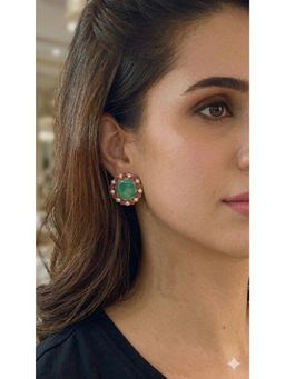 Prestones - Tara Green Disc Studs Earrings