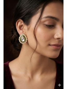 Prestones - Meira Teardrop Polki Studs White Earrings