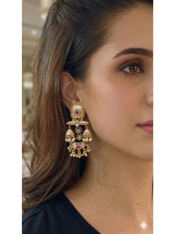 Prestones - Ruby Pearl Temple Jhumka Pink Earrings