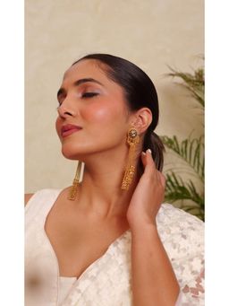 Prestones - Neel Kamal Chain Tassel Maroon Earrings