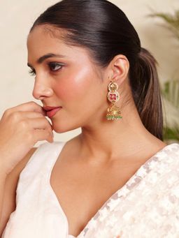 Prestones - Gulnaar Ruby Temple Jhumkas Multicolor Earrings