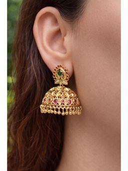 Prestones - Carved Temple Style Jhumka Green Earrings