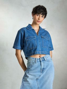 Virgio - Classy Denim Crop Shirt