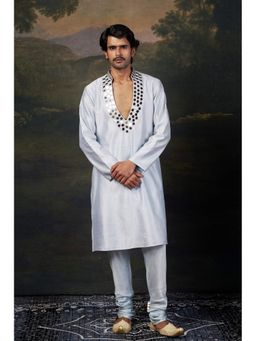 THETAA - Men Light Blue Mirror Work Kurta with Churidar