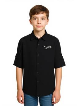 CAVIO - Boys Black Cotton Regular Fit Plain Full Sleeves Casual Shirt