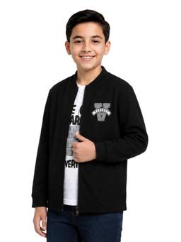CAVIO - Boys Black Full Sleeves Bomber Jacket and T-Shirt