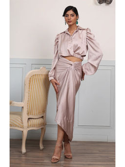 Ruhm - Exquisite Dust Pink Satin Dress with Handwork