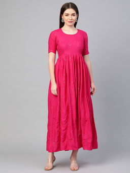 Vinya - Pink Sequin Fit & Flare Dress