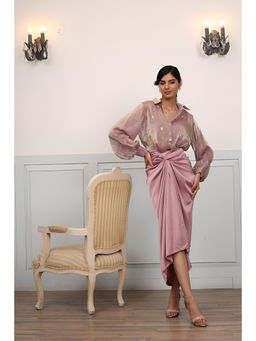 Ruhm - Elegant Lavender Satin Dress with Handwork