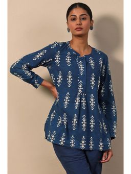 Folksong - Blue Women's Flared Printed Top
